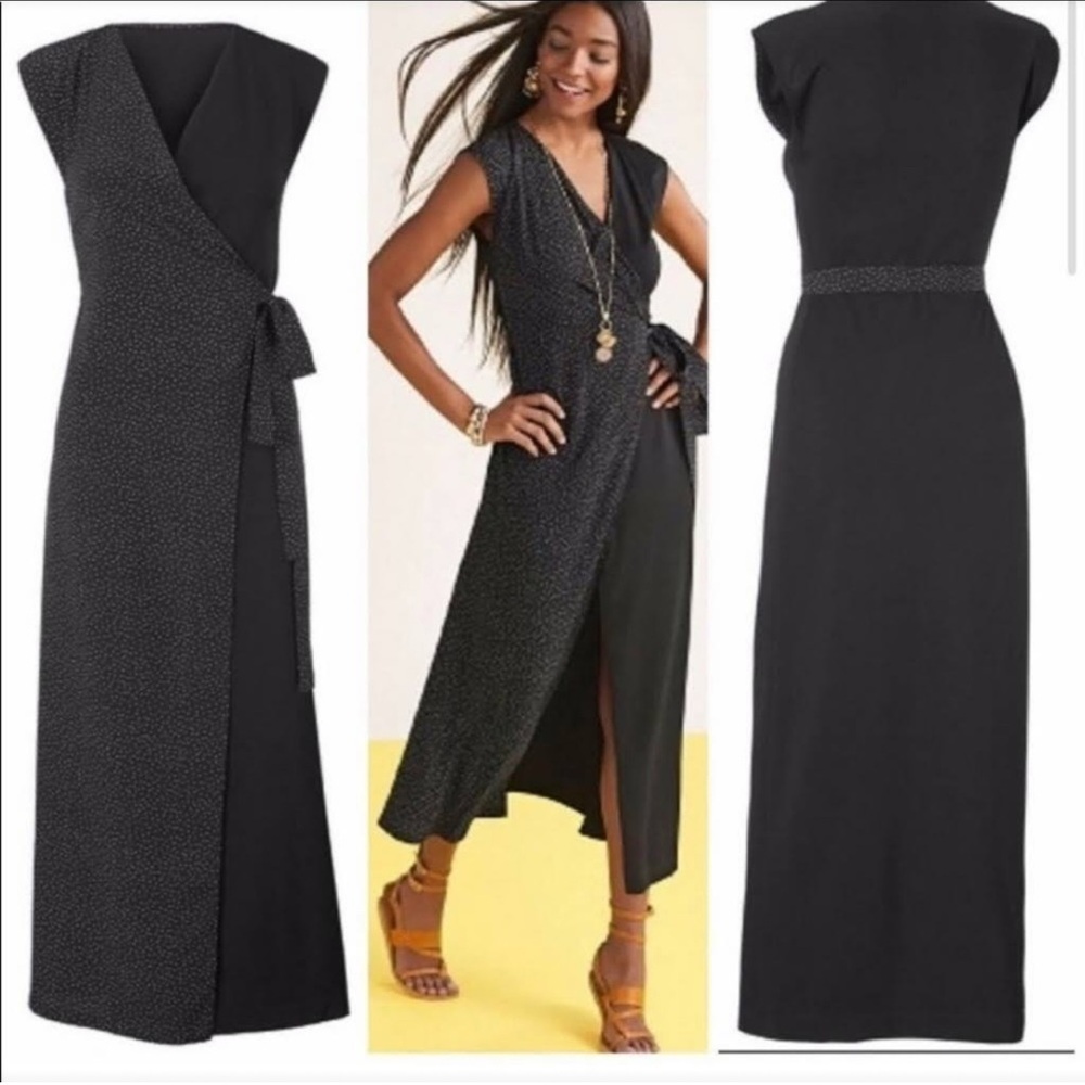 CAbi Black Polka Dot Wrap Dress